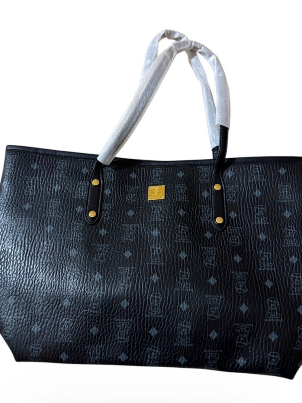 Black Logo-Embossed Tote Bag with Gold Accent